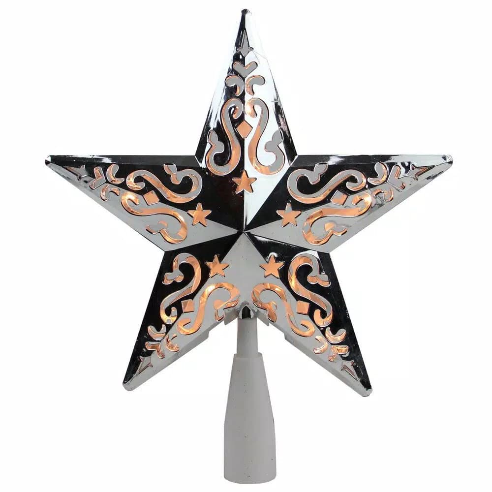 Northlight 8.5 in. Silver Star Cut-Out Design Christmas Tree Topper with Clear Lights