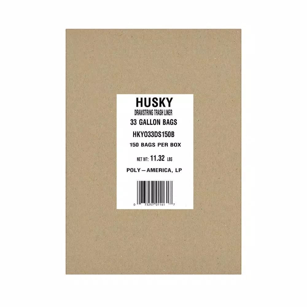 HUSKY 33 Gallon Drawstring Trash Bags, Black with Red Drawstrings, 150-Count