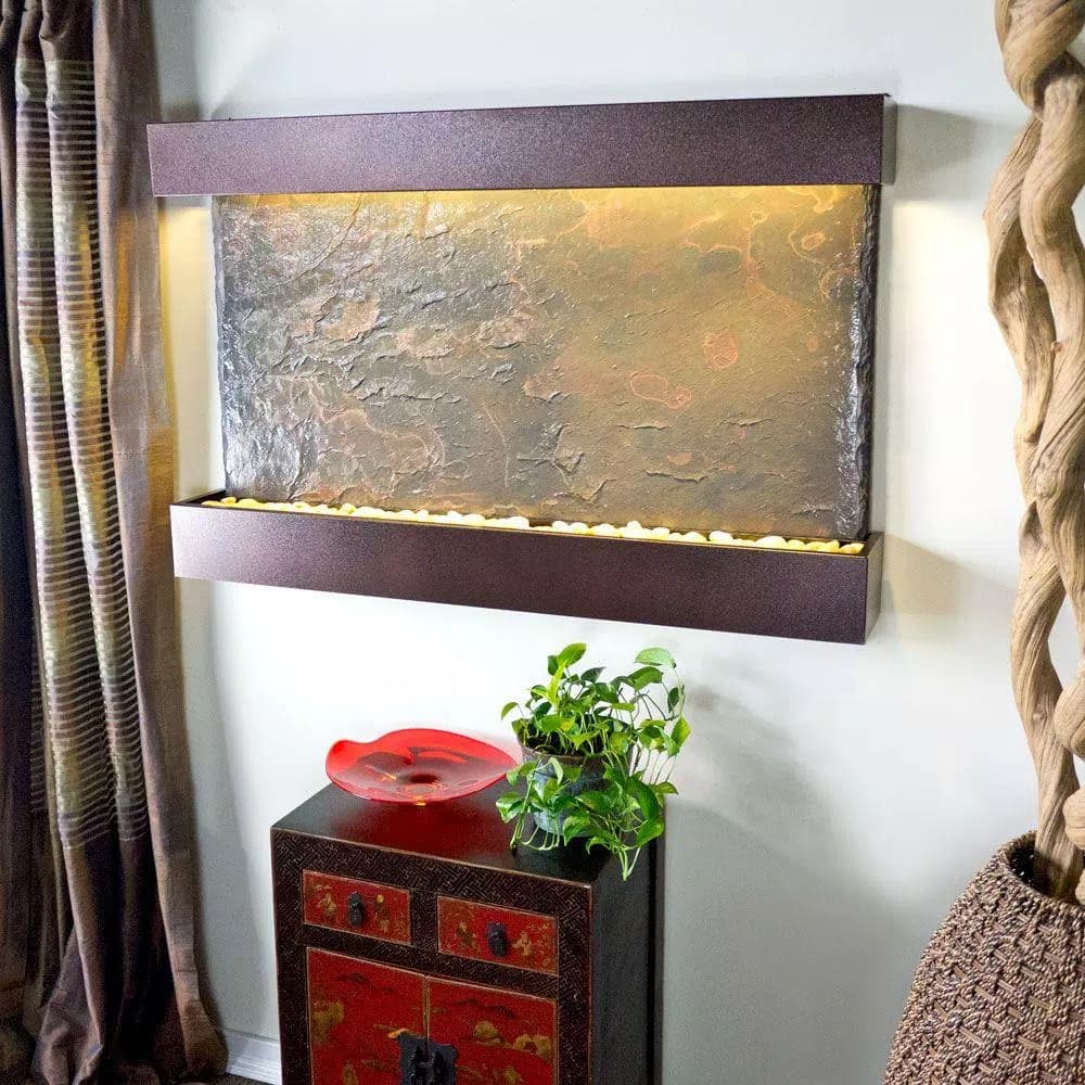 Water Wonders Large Horizon Falls Lightweight Slate Wall Fountain with Copper-Vein Trim