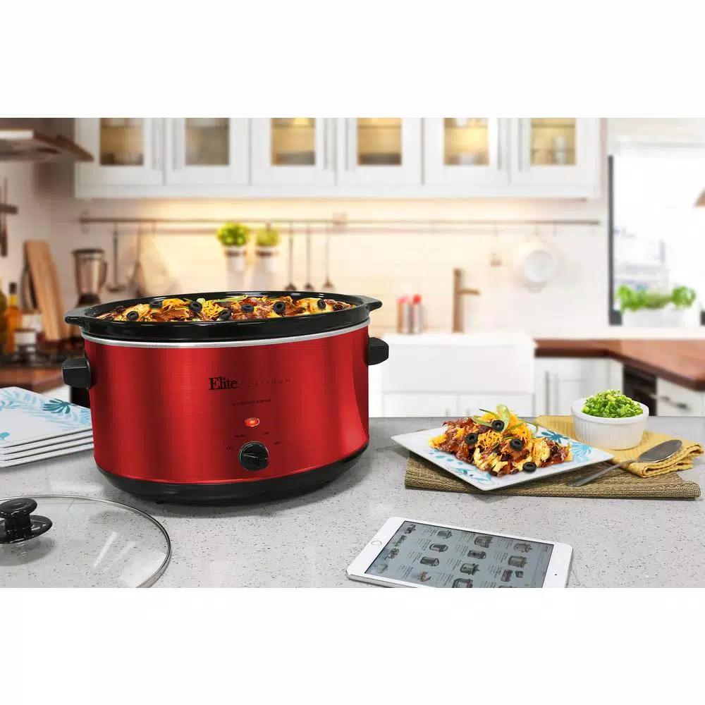 Elite Platinum 8.5 Qt. Red Slow Cooker with Removable Stoneware Pot