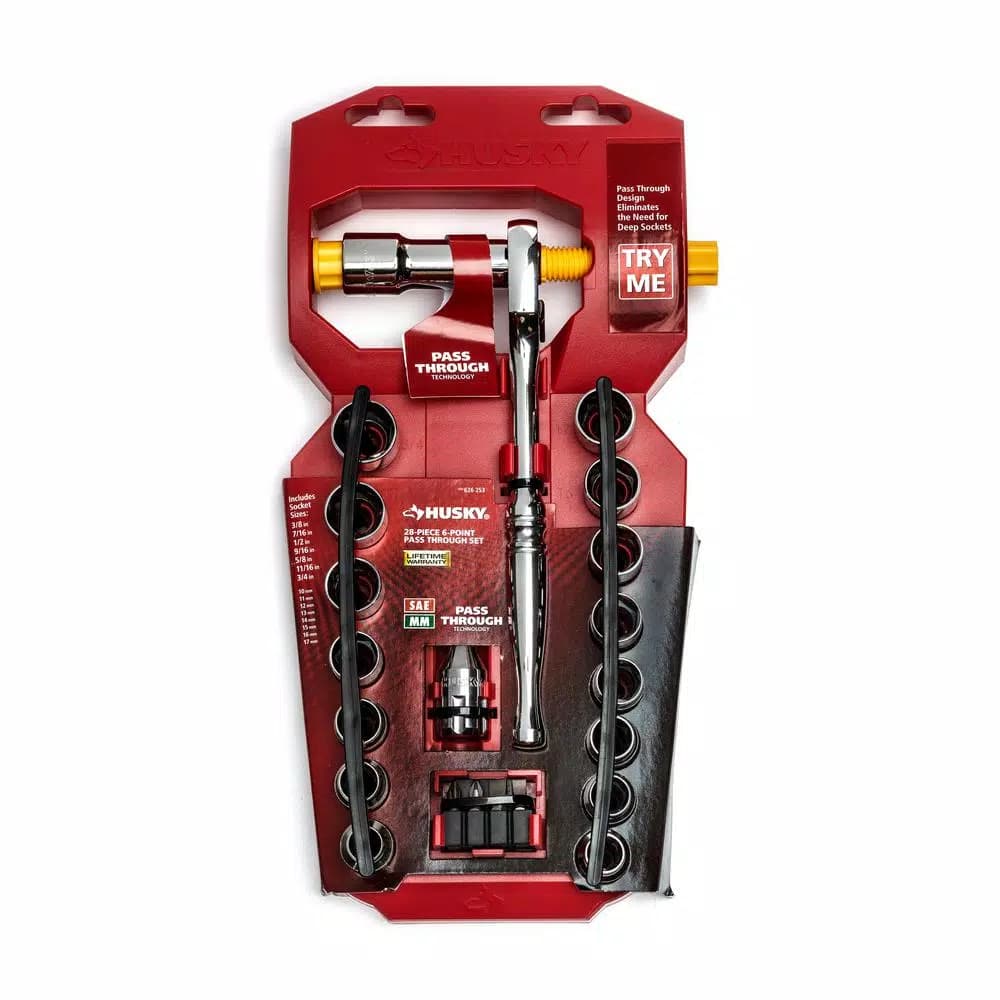 Husky 28-Piece 3/8 in. Drive 6-Point Pass-Thru Ratchet and Socket Set