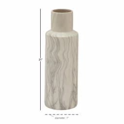 LITTON LANE 21 in. Classic Marble Cylinder White Ceramic Decorative Vase with Gray Veining thumbnail 6