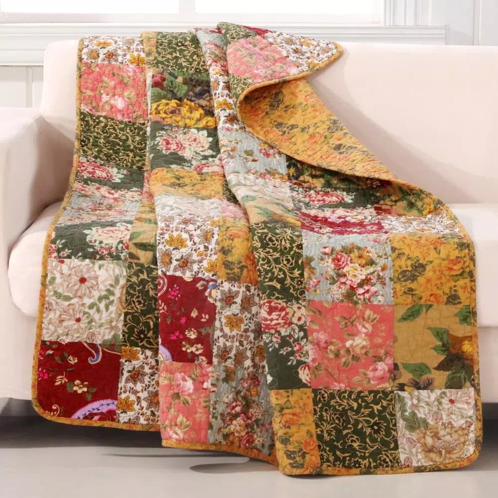 Greenland Home Fashions Antique Chic Multicolored Floral & Paisley Quilted Cotton Throw Blanket, 50 x 60 in.