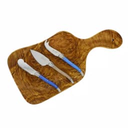 Unbranded 14 in. Olive Wood Cheese Board Set with 3 Laguiole Cheese Knives thumbnail 2