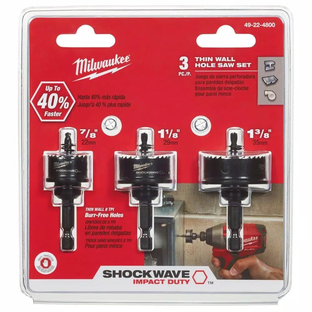 Milwaukee Shockwave Impact Duty Thin Wall Hole Saw Kit, 3-Piece Set