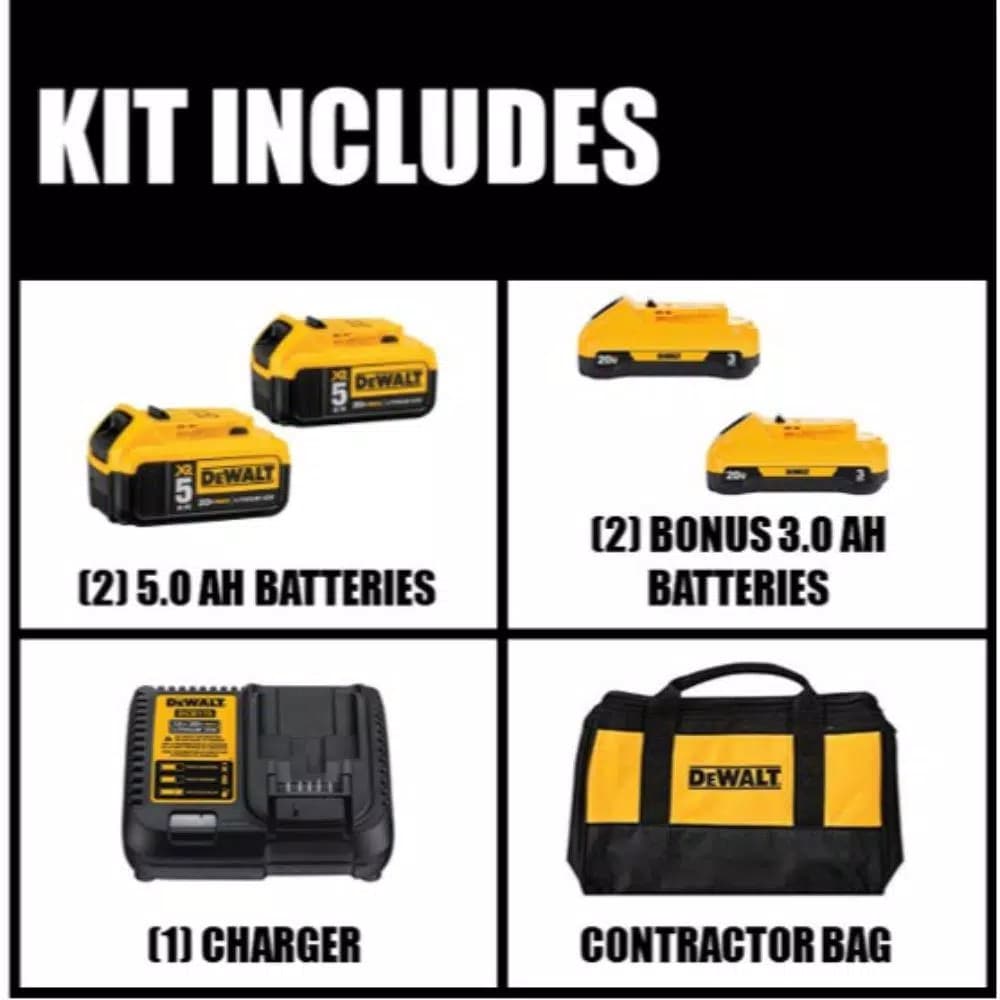 DEWALT 20V MAX XR Lithium-Ion 5.0Ah Battery 2-Pack with Charger and Soft Bag Kit