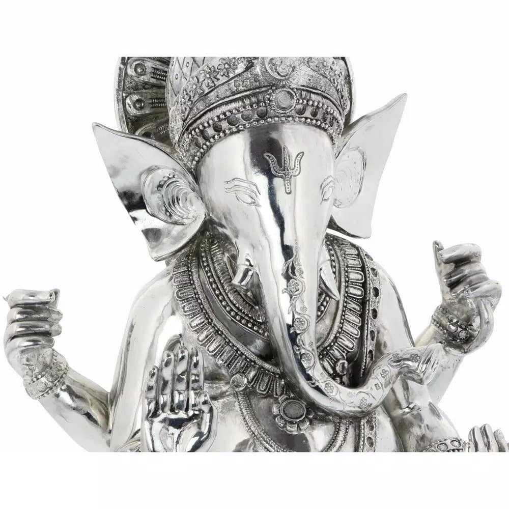 LITTON LANE 16 in. Antique Silver Sitting Ganesh Sculpture with Patterned Detailing