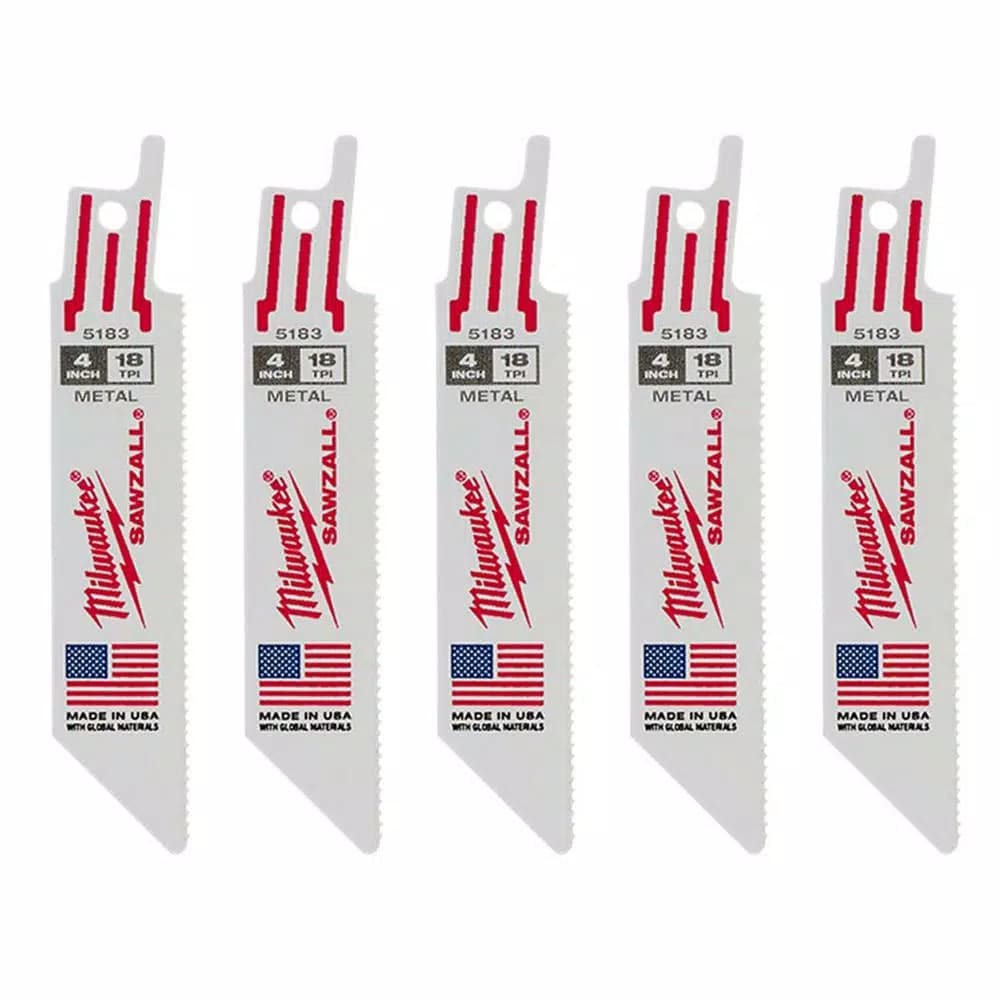 Milwaukee 4 in. 18 TPI Metal Cutting Reciprocating Saw Blades, 5-Pack