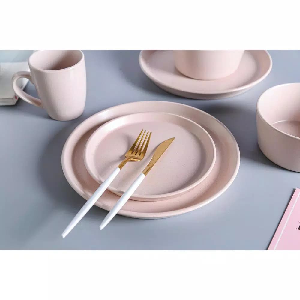 STONE LAIN 32-Piece Pink Stoneware Dinnerware Set, Service for 8