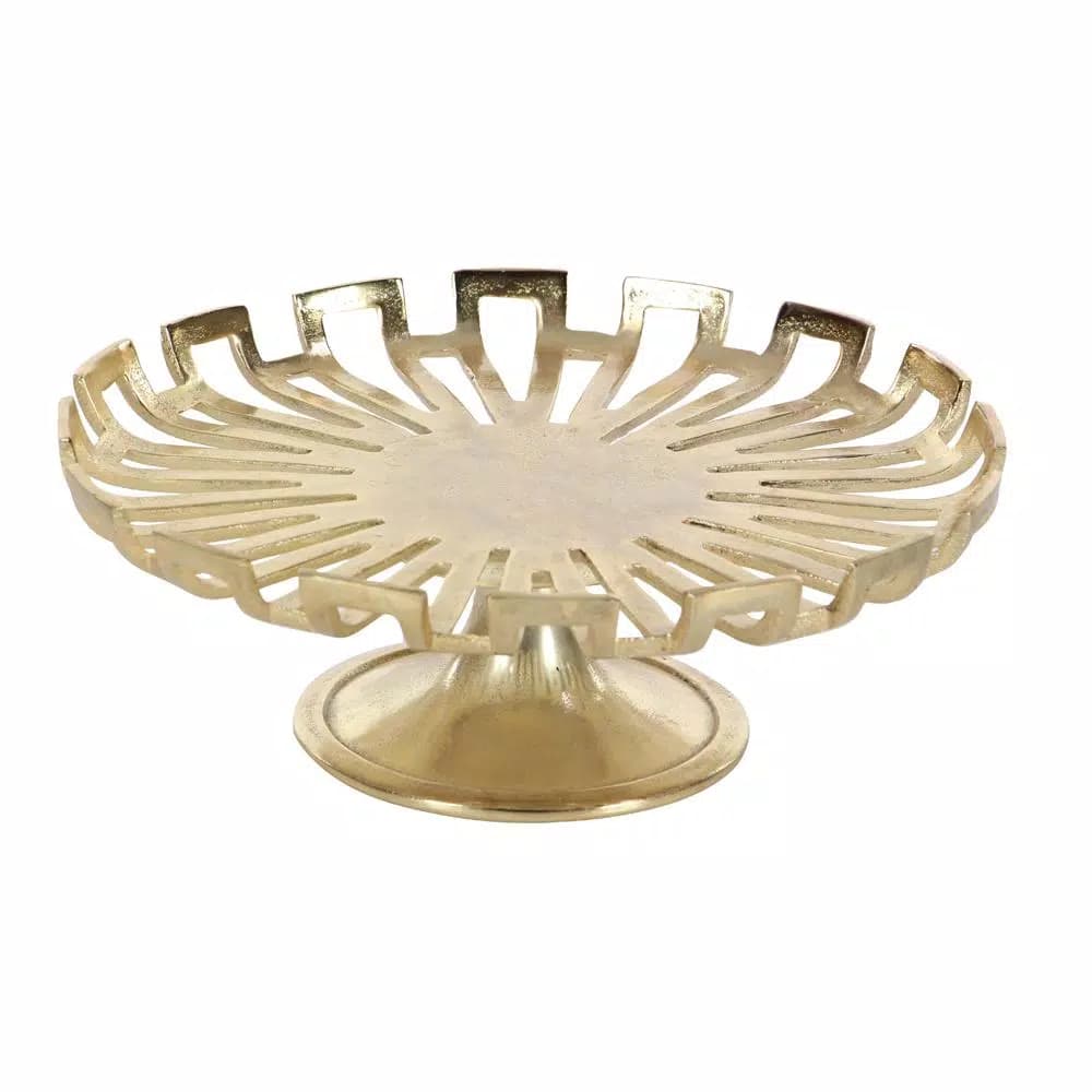 LITTON LANE Modern Reflections 15 in. Gold-Finished Aluminum Cake Plate with Geometric Cut-Outs