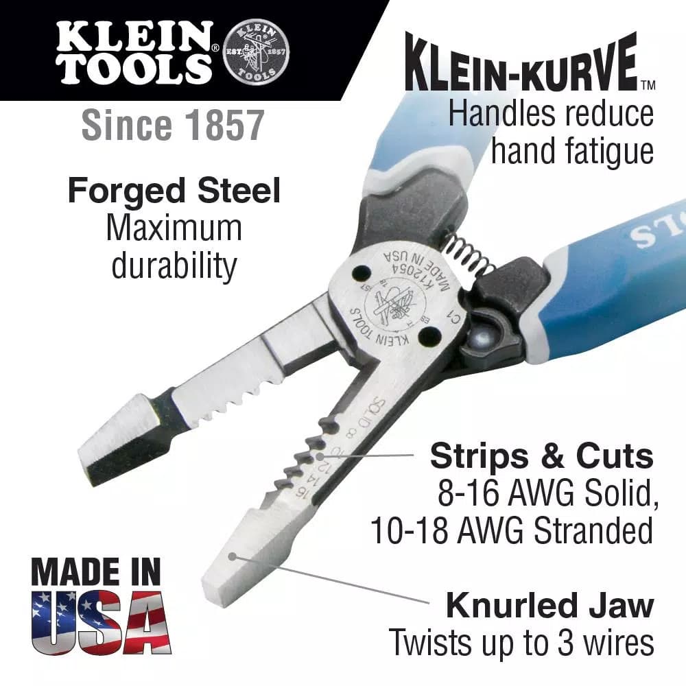 Klein Tools Klein-Kurve Heavy Duty Wire Stripper, Forged Steel, 8-16 AWG