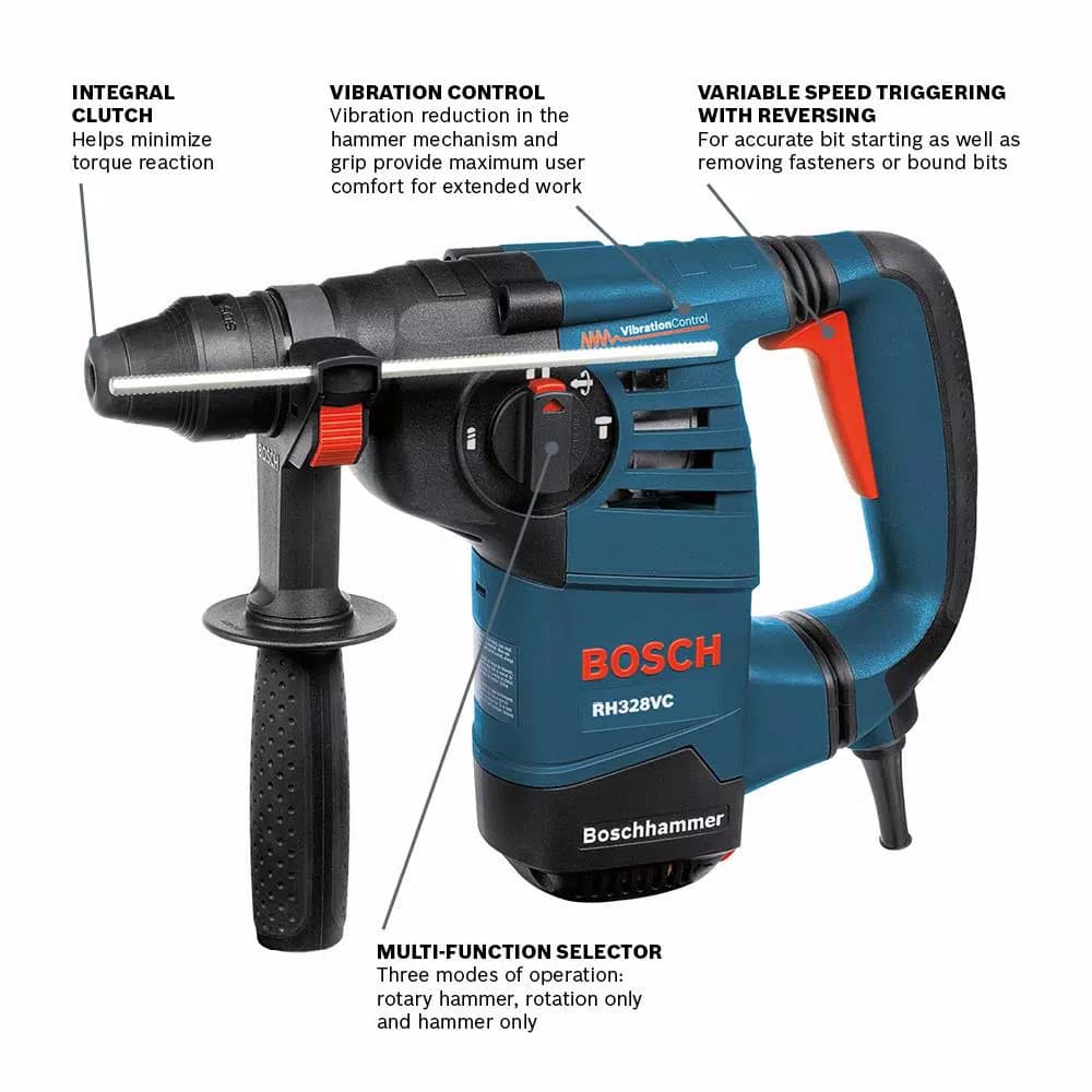 Bosch 8 Amp SDS-Plus 1-1/8 in. Corded Variable Speed Rotary Hammer Drill with Carrying Case