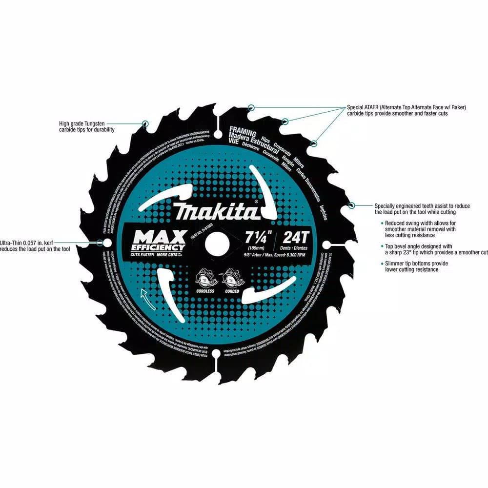 Makita 7-1/4 in. 24T Carbide-Tipped Ultra-Thin Kerf Framing Circular Saw Blade