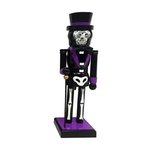 Santa's Workshop 10 in. Bones Nutcracker with Black Cane and Purple Trim Halloween Tabletop Decoration