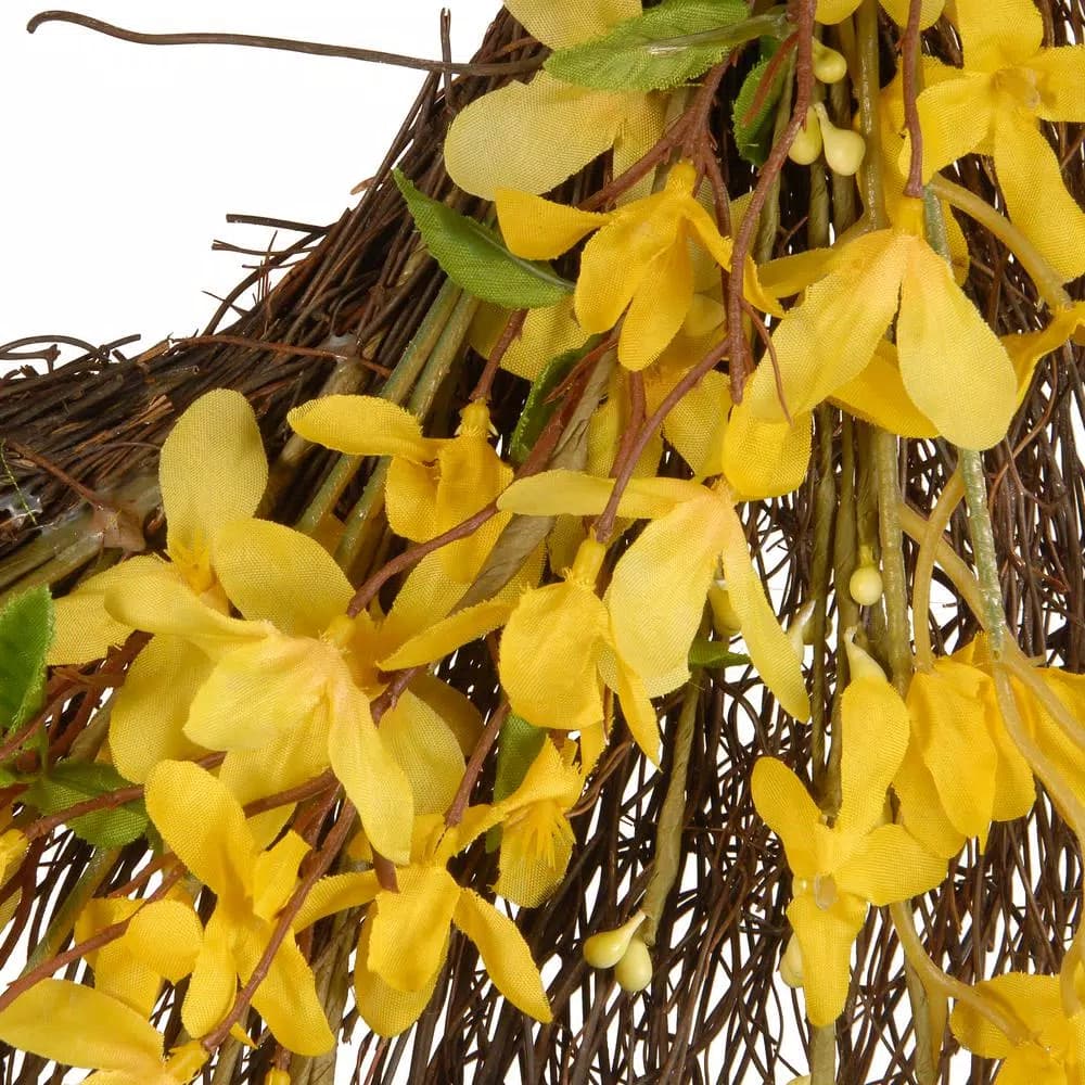 National Tree Company 24 in. Yellow Forsythia Spring Wreath with Bristle Twigs and Woven Branch Ring