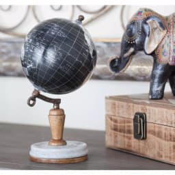 LITTON LANE Modern Reflections 10 in. Decorative Black and Silver Globe with Marble and Mango Wood Base thumbnail 1