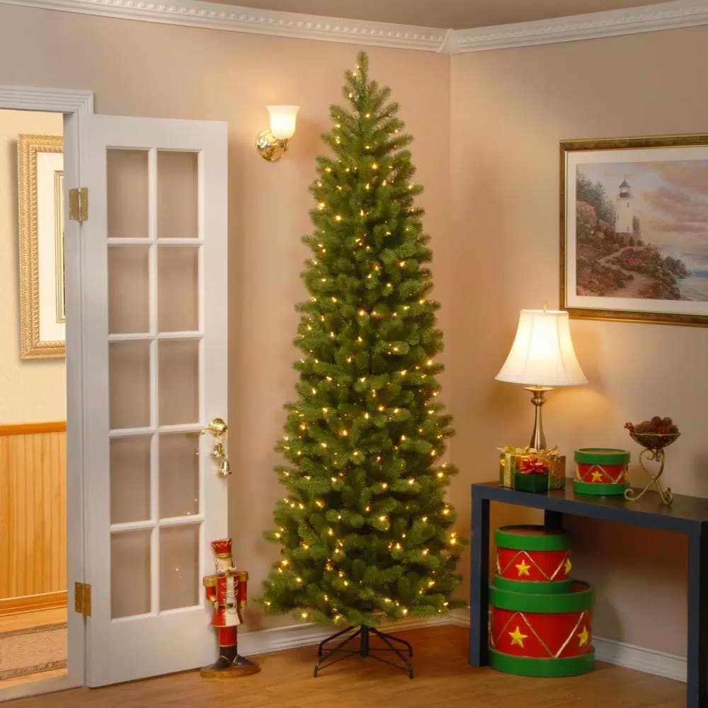 National Tree Company 9 ft. Downswept Douglas Pencil Slim Artificial Christmas Tree with 500 Dual Color LED Lights