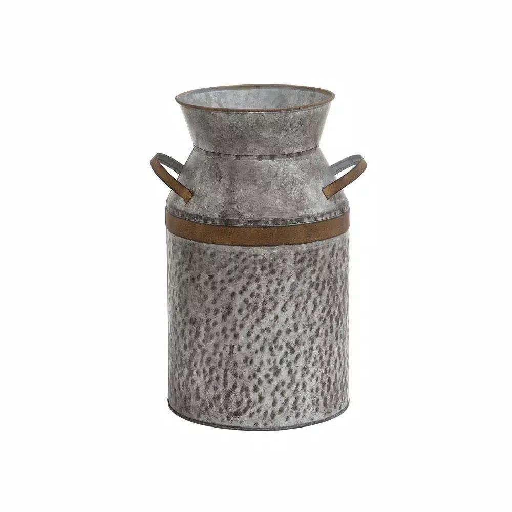 LITTON LANE 14 in. Gray Galvanized Tin Decorative Milk Can with Rust Band Handles