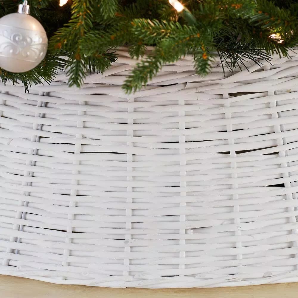 Home Accents Holiday 27 in. White Wicker Christmas Tree Collar