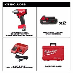 Milwaukee M18 FUEL 3/8 in. Compact Impact Wrench Kit w/ (2) 2.0 Ah Batteries & Charger thumbnail 2