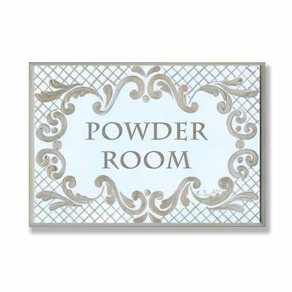 Stupell Industries Jane Keltner Powder Room Aqua and Gold Lattice Wood Wall Art, 12.5 x 18.5 in.