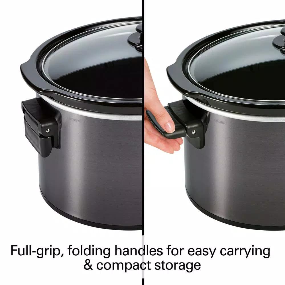 Hamilton Beach 10 Quart Slow Cooker with Folding Handles, Black
