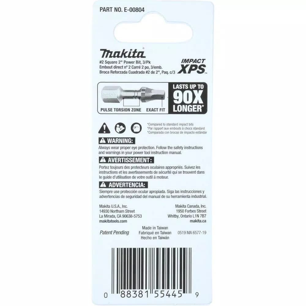 Makita ImpactXPS #2 Square 2 in. Power Bits, 3-Pack