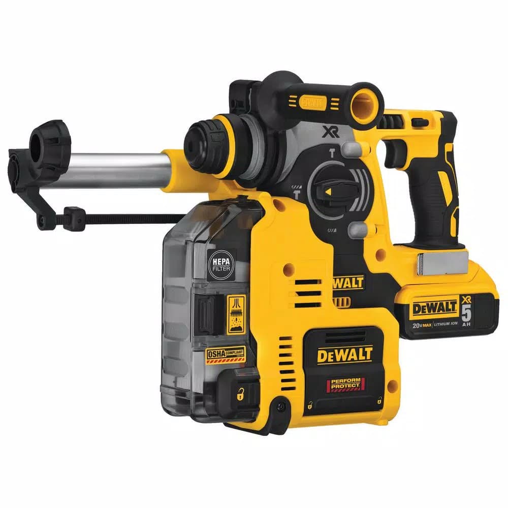 DEWALT 20V MAX XR Brushless 1 in. SDS Plus Rotary Hammer with Onboard Extractor, (2) 5.0 Ah Batteries & Charger