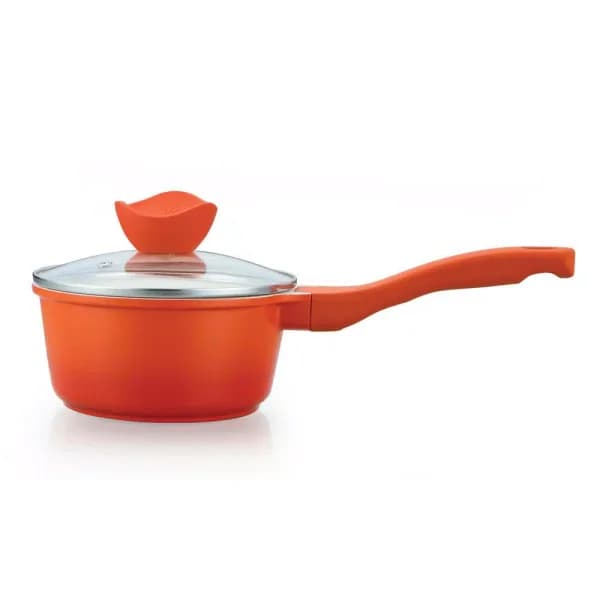 CULINARY EDGE 1.5 qt. Cast Aluminum Ceramic Nonstick Sauce Pan with Glass Lid, Orange