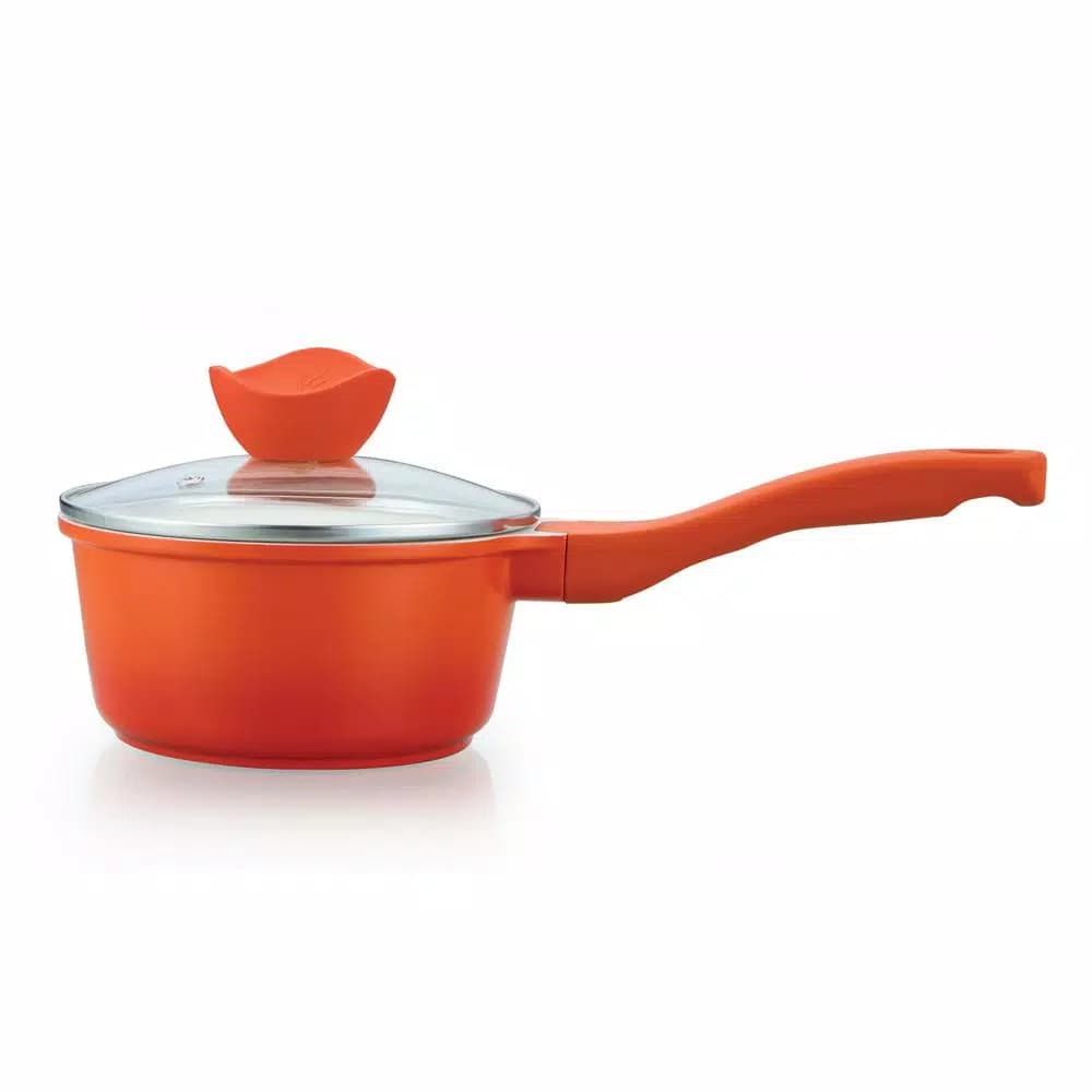 CULINARY EDGE 1.5 qt. Cast Aluminum Ceramic Nonstick Sauce Pan with Glass Lid, Orange