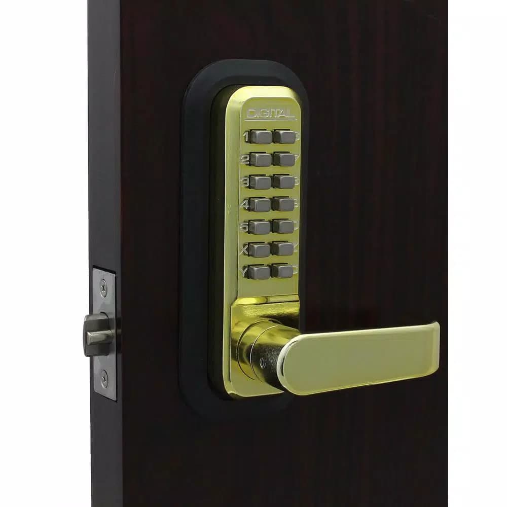 Unbranded LockeyUSA 2835 Mechanical Keyless Combination Passage Door Lever Lock, Bright Brass