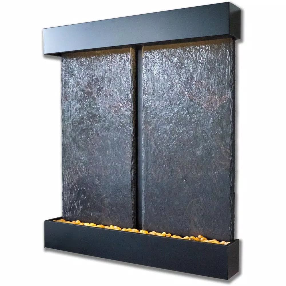 Water Wonders Nojoqui Falls Double Lightweight Slate Wall Fountain with Black Onyx Trim