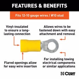 CURT Ring Terminals, 12-10 AWG Wire Gauge, #10 Stud Size, Yellow, 100-Pack thumbnail 2