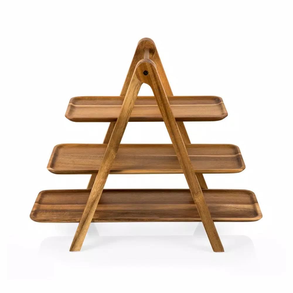 Picnic Time Acacia Wood 3-Tier Serving Ladder Station Set with Removable Trays