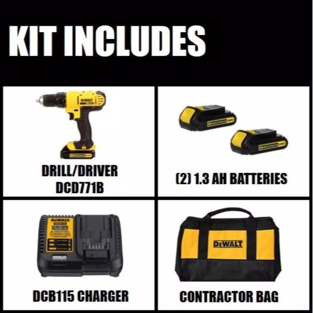 DEWALT 20V MAX Cordless 1/2 in. Drill/Driver Kit with (2) 1.3 Ah Batteries, Charger & Bag