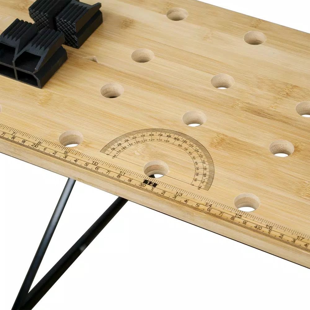 POWERTEC Portable Workbench with Bamboo Top and Heavy-Duty Steel Frame