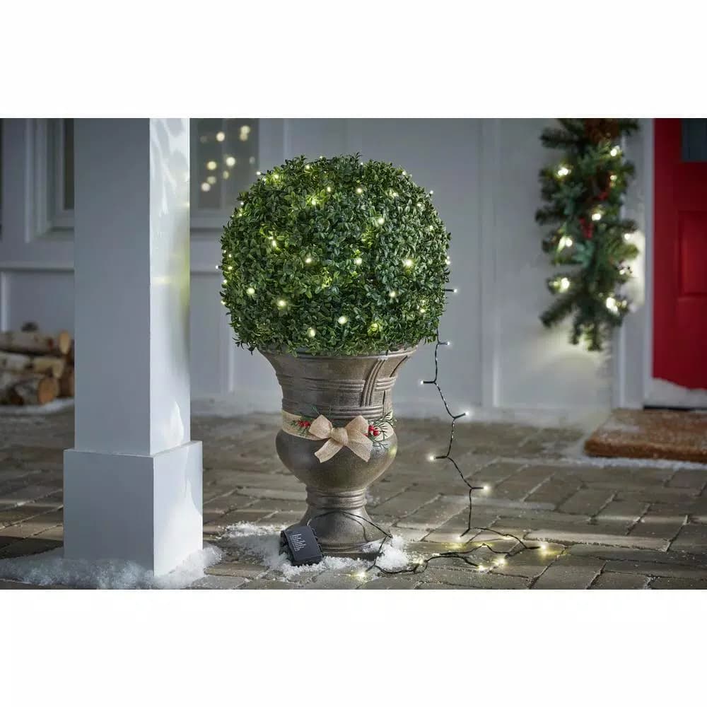 Home Accents Holiday 26 ft. 100-Light White LED Battery-Operated String Lights with Timer, 8 Functions