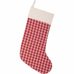 VHC Brands 20 in. Red Plaid Cotton Christmas Stocking - Farmhouse Holiday Decor thumbnail 1