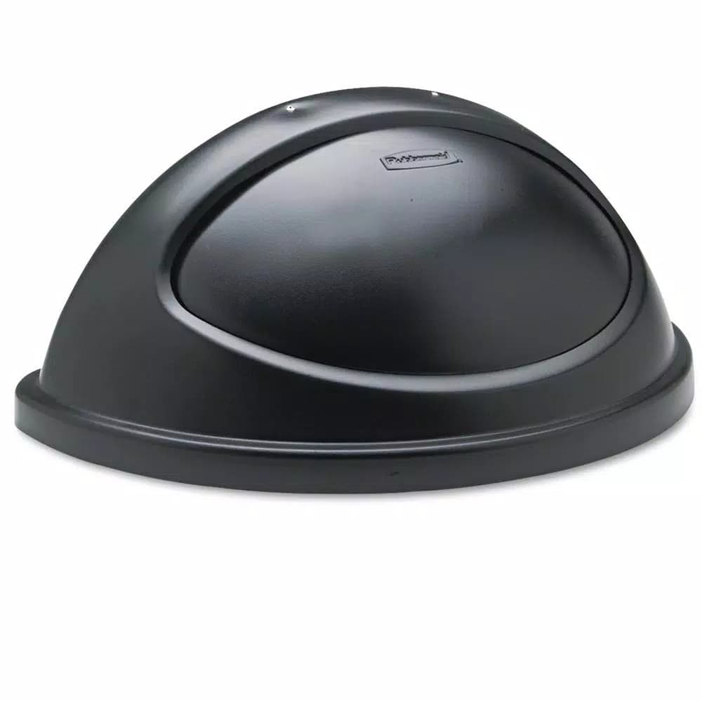 Rubbermaid Commercial Products Untouchable 21 Gal. Black Half-Round Swing Top Trash Can with Liner Retainer