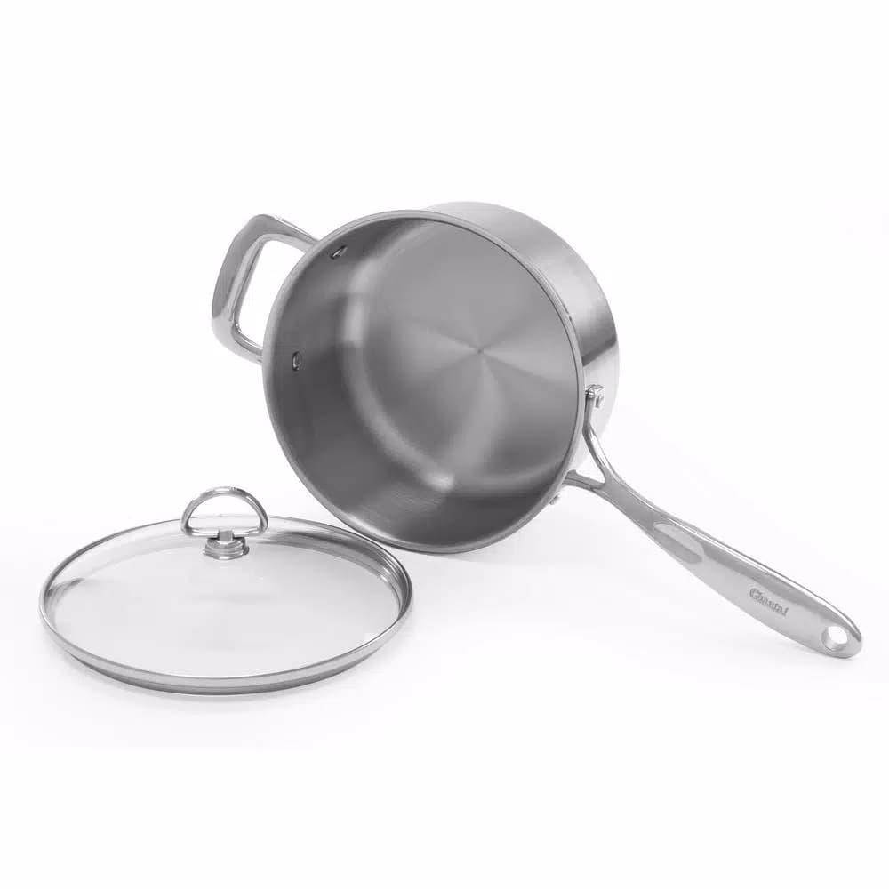 Chantal Induction 21 Steel 3.5 Qt. Stainless Steel Saucepan with Glass Lid, Brushed Stainless Steel
