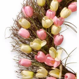 National Tree Company 32 in. Yellow and Pink Tulip Floral Wreath, Cottage Style thumbnail 2