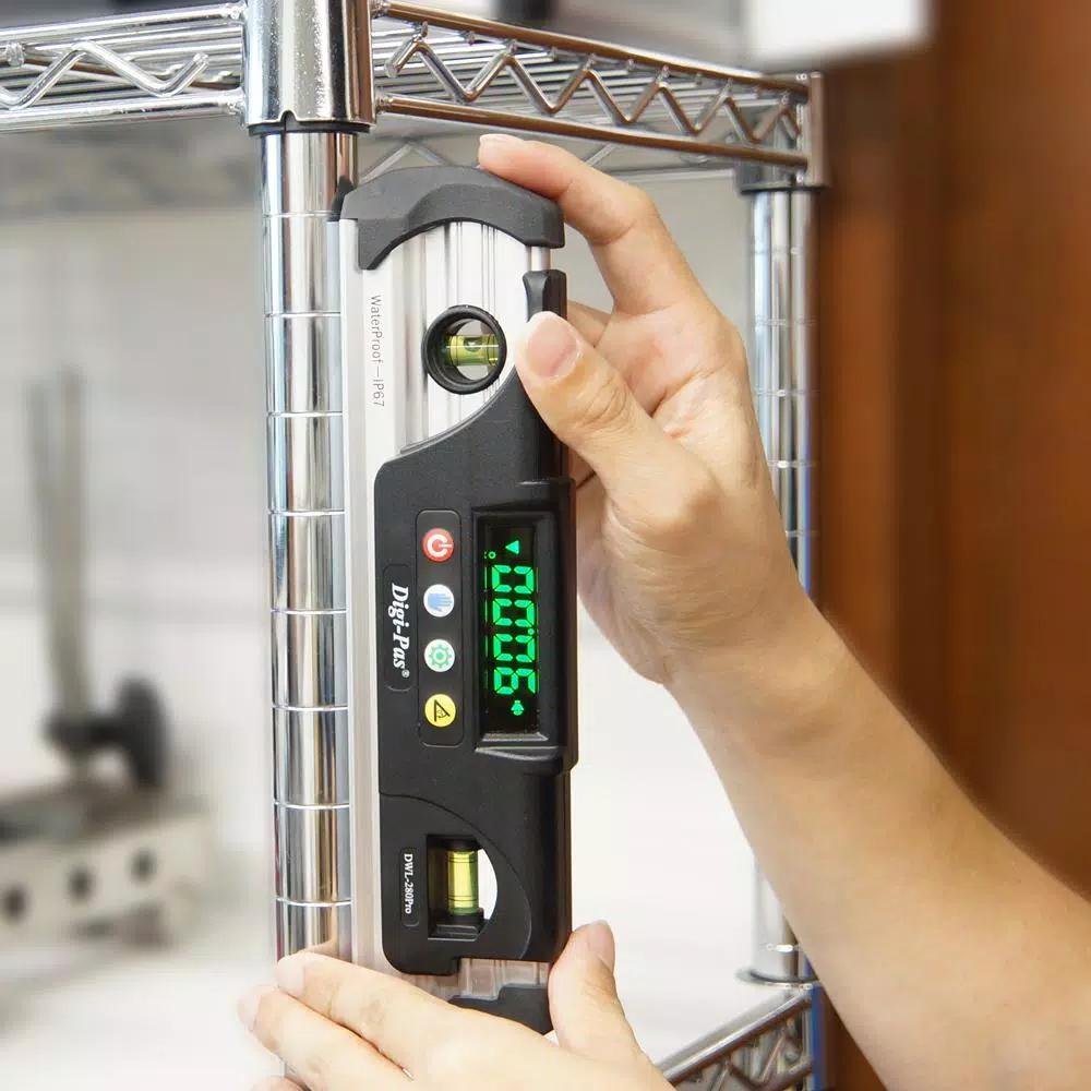 Digi-Pas DWL280PRO 9 in. IP67 Waterproof Digital Torpedo Level with LED Display and Magnetic V-Groove Base