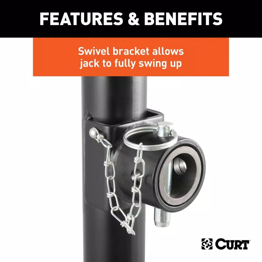 CURT Pipe-Mount Swivel Trailer Jack with Top Handle, 2,000 lbs. Capacity, 10 in. Travel