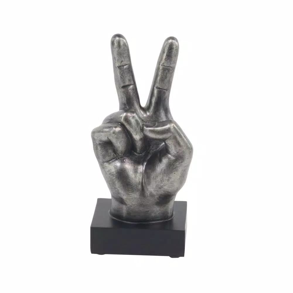 LITTON LANE Modern Reflections Hand Sign Polystone Sculpture Set, Silver Distressed Finish (Set of 3)