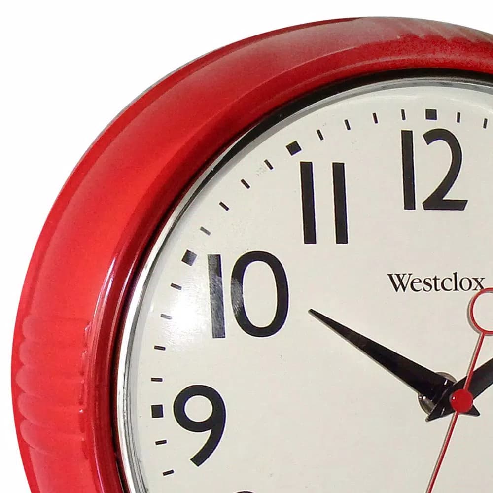Westclox 9.5 in. Red Retro Wall Clock with Chrome Bezel and Quartz Movement