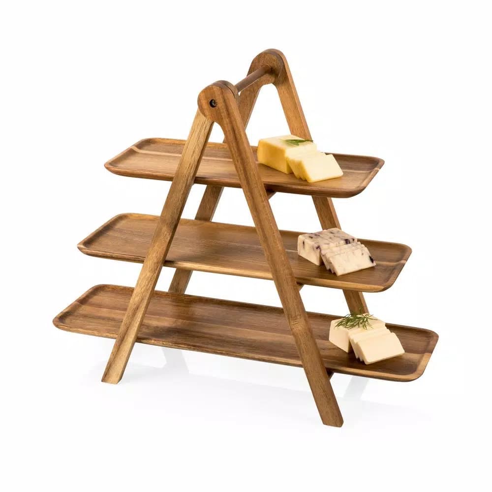 Picnic Time Acacia Wood 3-Tier Serving Ladder Station Set with Removable Trays