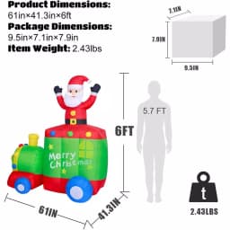JOYDECOR 6 ft. Santa Claus on Train Christmas Inflatable with Built-in LED Lights thumbnail 2