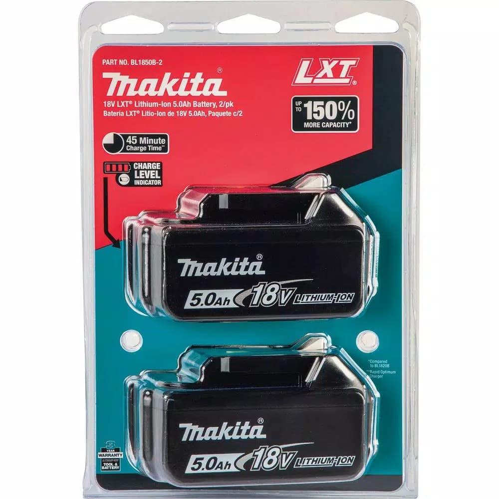 Makita 18V LXT Lithium-Ion 5.0 Ah High Capacity Battery Pack (2-Pack)