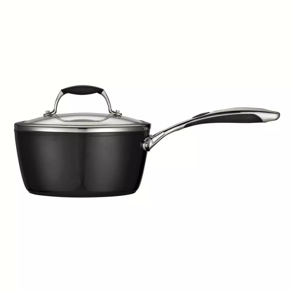 Tramontina Gourmet Ceramica Deluxe 3 Qt. Aluminum Ceramic Nonstick Sauce Pan with Glass Lid, Metallic Black