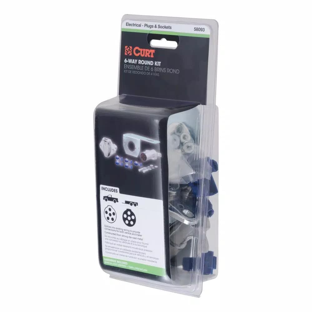 CURT 6-Way Round Trailer Connector Plug & Socket Kit with Hardware